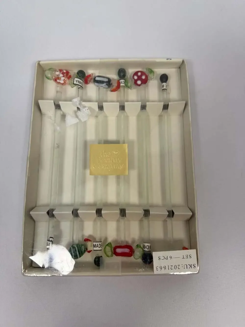 The Bombay Company Glass Candy Drink Stirrers Swizzle Sticks Set of 6